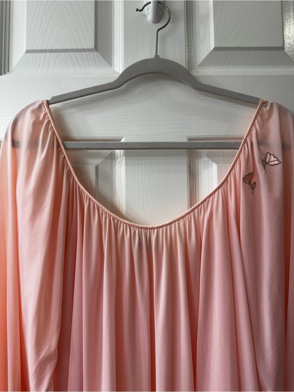 Vintage Lucie Ann Pink Delicate Ruffle Lace Cuffs Hem Subtle Floral Nightgown L - Picture 5 of 14